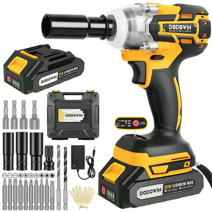 Impact Wrench, 21V 1/2 Inch 1820RPM Brushless Power Impact Driver, Torque, Comes With Battery And Charger, 6 Sockets And Full Accessories, Electric Impact Gun For Car And Home Use