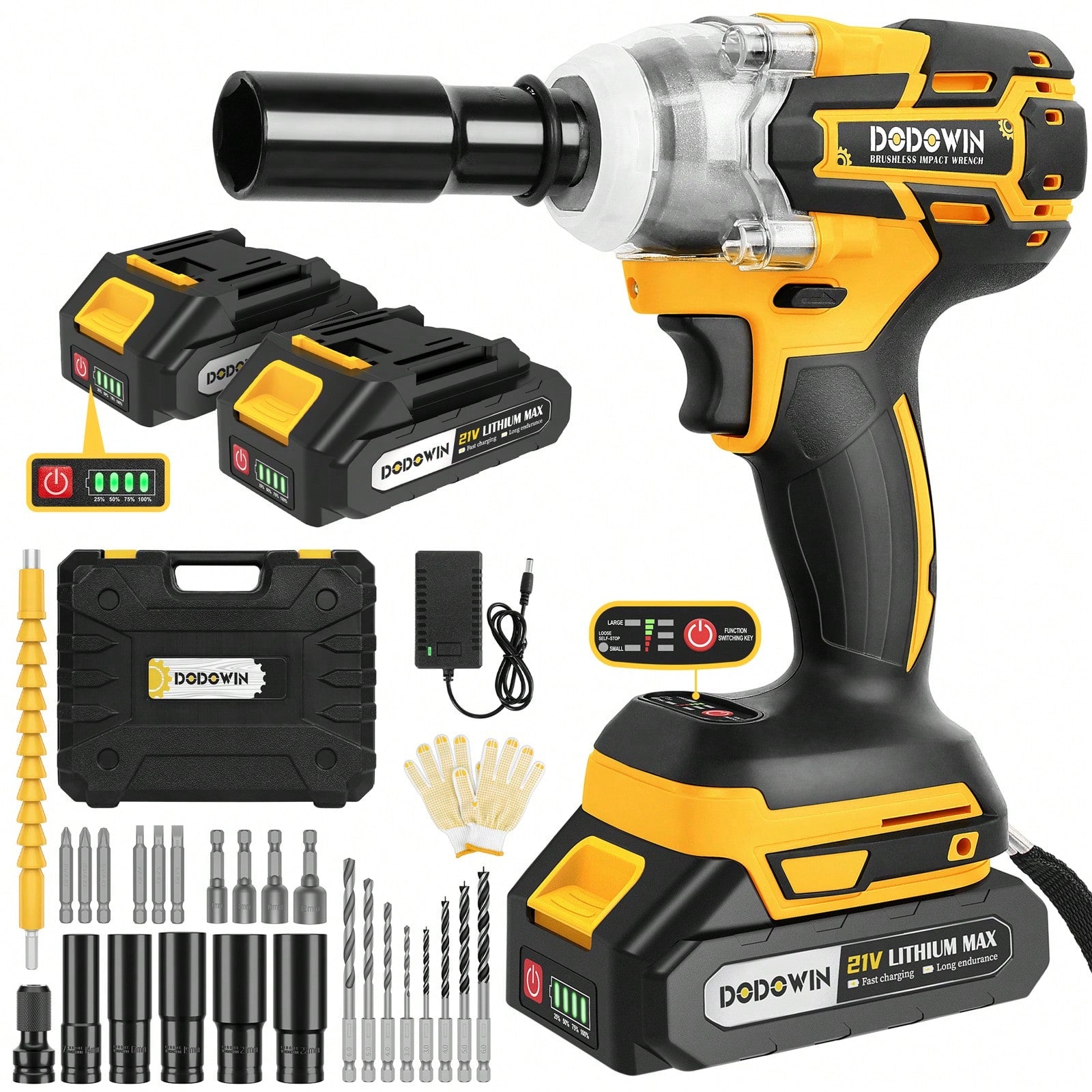 Impact Wrench, 21V 1/2 Inch 1820RPM Brushless Power Impact Driver, Torque, Comes With Battery And Charger, 6 Sockets And Full Accessories, Electric Impact Gun For Car And Home Use