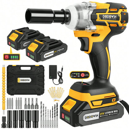 Impact Wrench, 21V 1/2 Inch 1820RPM Brushless Power Impact Driver, Torque, Comes With Battery And Charger, 6 Sockets And Full Accessories, Electric Impact Gun For Car And Home Use