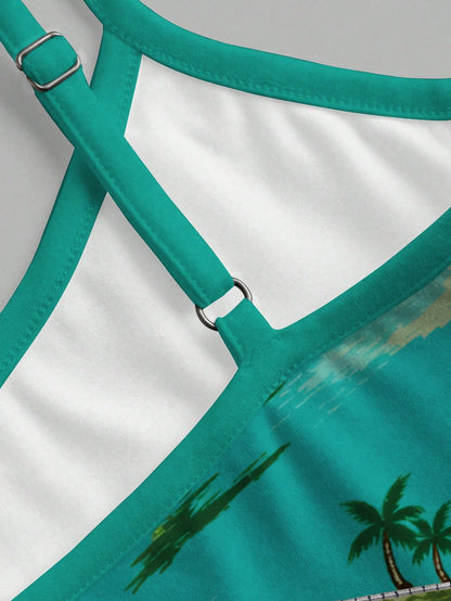 INAWLY Digital Positioning Burn Print Summer Vacation Palm Tree Print Women's Camisole