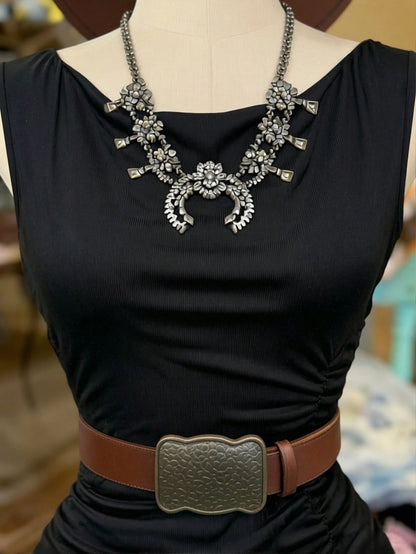INAWLY Fitted Off-Shoulder Sleeveless Mid-Length Dress