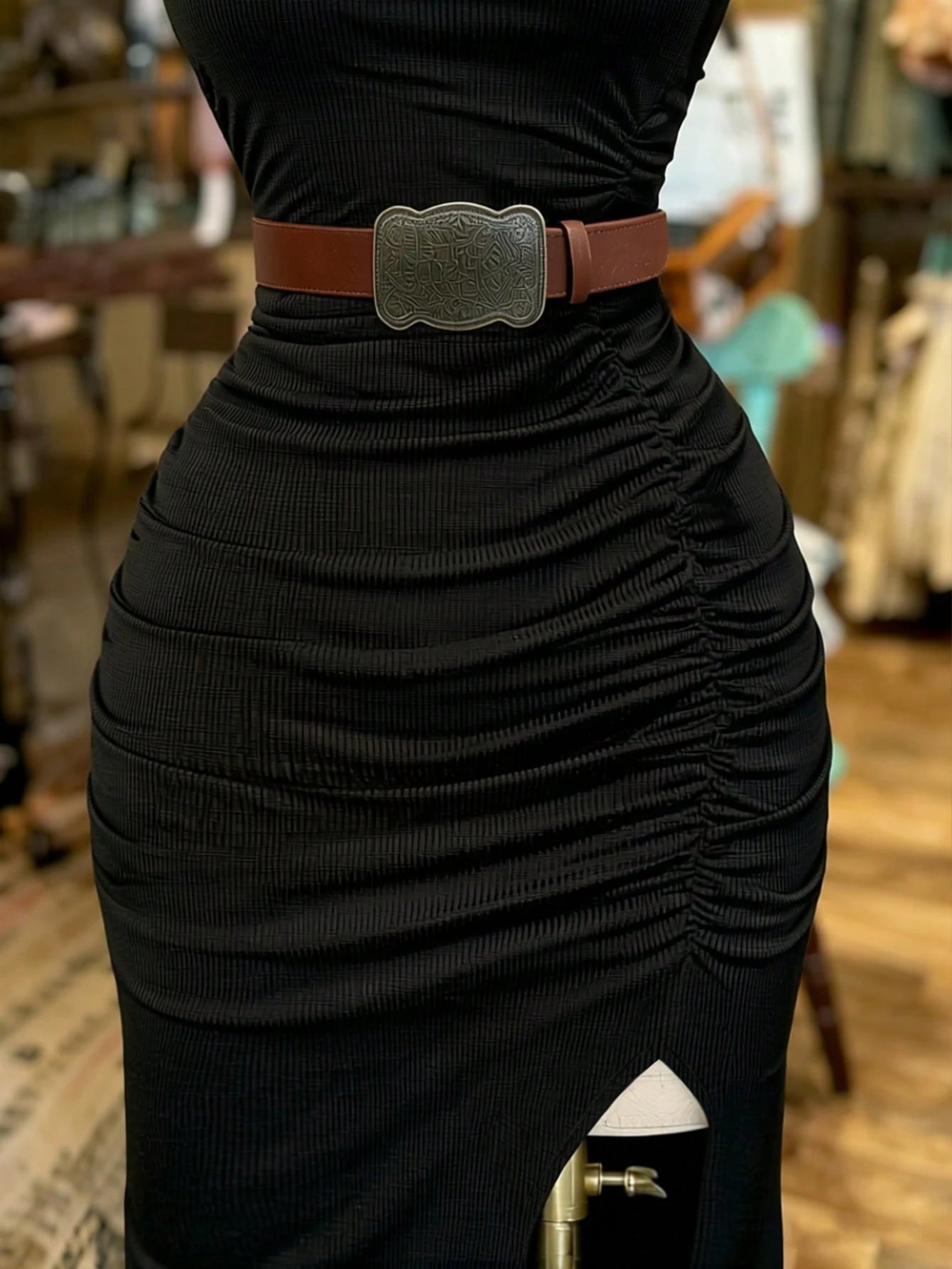 INAWLY Fitted Off-Shoulder Sleeveless Mid-Length Dress