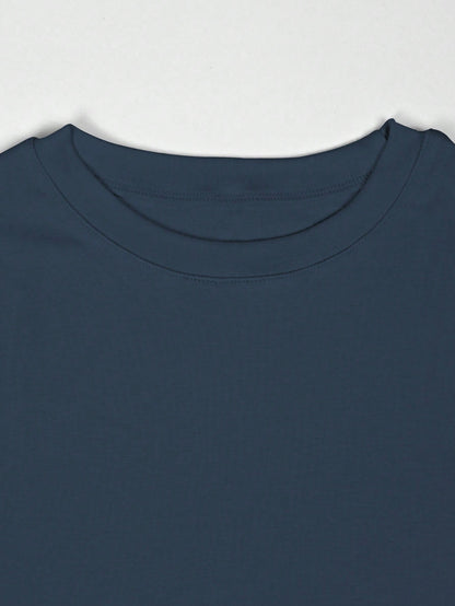 INAWLY Solid Cap Sleeve Crop Tee For Dailywear