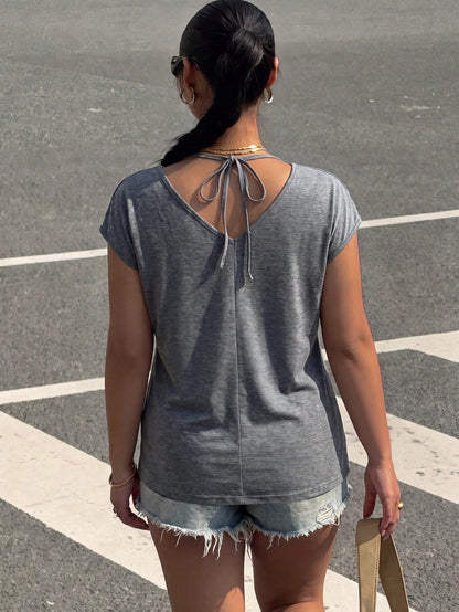 INAWLY Solva Plus Size Women's Grey T-Shirt With Halter Neck And Asymmetrical Collar,Gray Top,Going Out Tops,Gym,Festival Outfits,Cowgirl Blouses,Y2k Y2K,Summer
