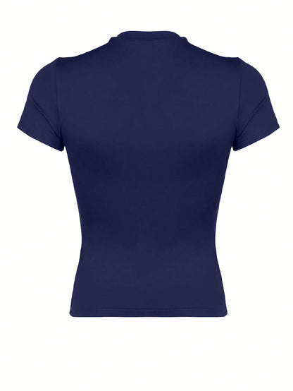 INAWLY Solva Women Round Neck Solid Color Simple And Versatile Short Sleeve T-Shirt For Spring And Summer Fall Cloth For Women