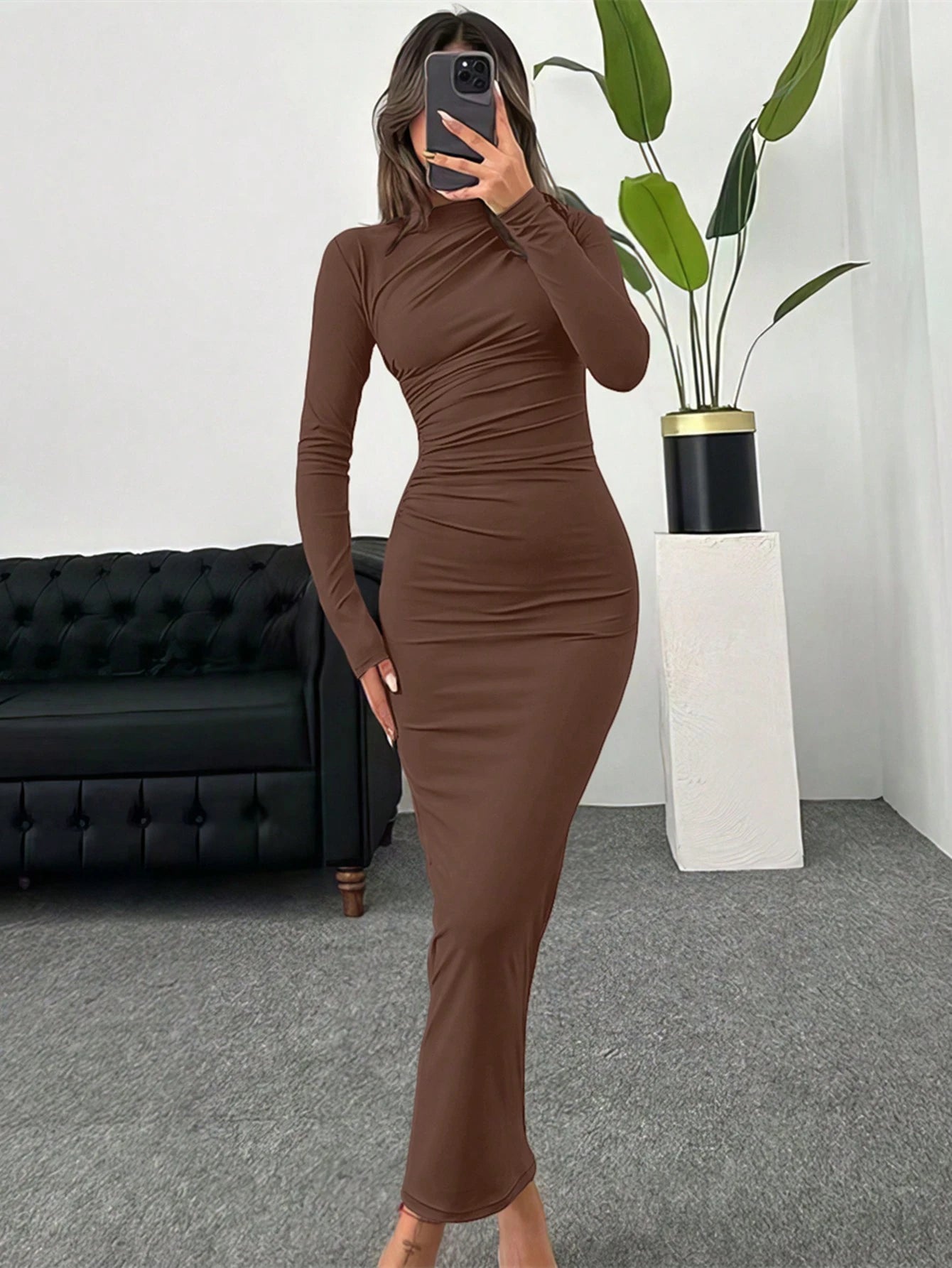 INAWLY Solva Women's Stand Collar Long Sleeve Pleated Dress Fall Cloth For Women