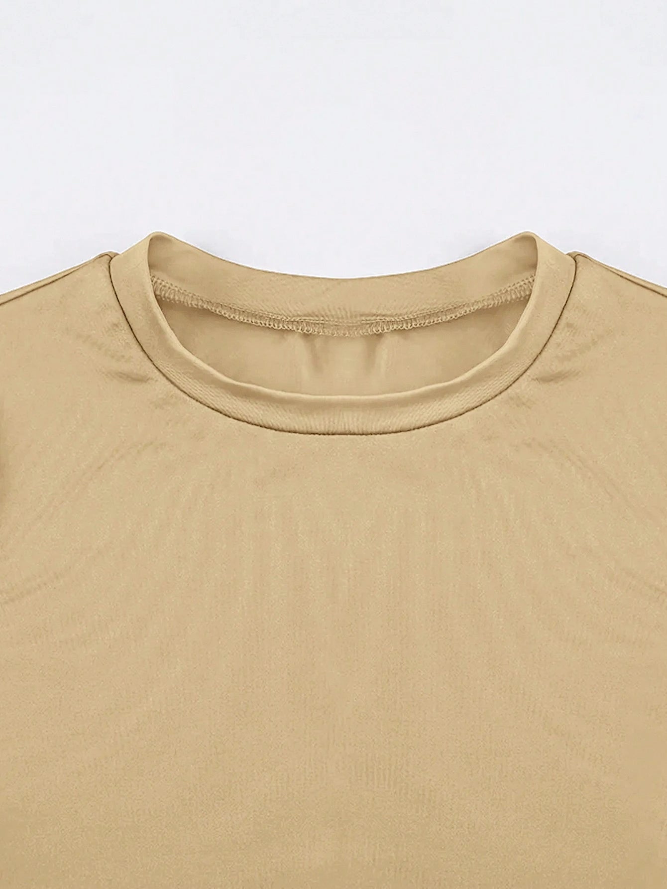 INAWLY Solva Women's Summer Solid Color Round Neck Short Sleeve Slim Fit Casual T-Shirt With Pleated Detail Fall Cloth For Women