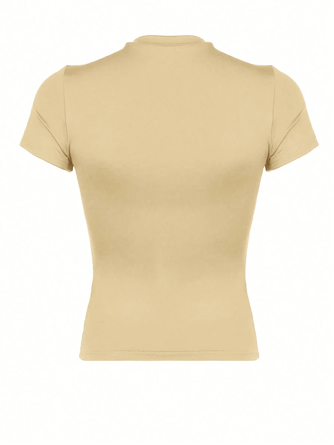 INAWLY Solva Women's Summer Solid Color Round Neck Short Sleeve Slim Fit Casual T-Shirt With Pleated Detail Fall Cloth For Women