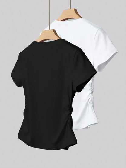 INAWLY Women's All-Match Solid Color Versatile Slim Fit Short Sleeve T-Shirt, Everyday Wear