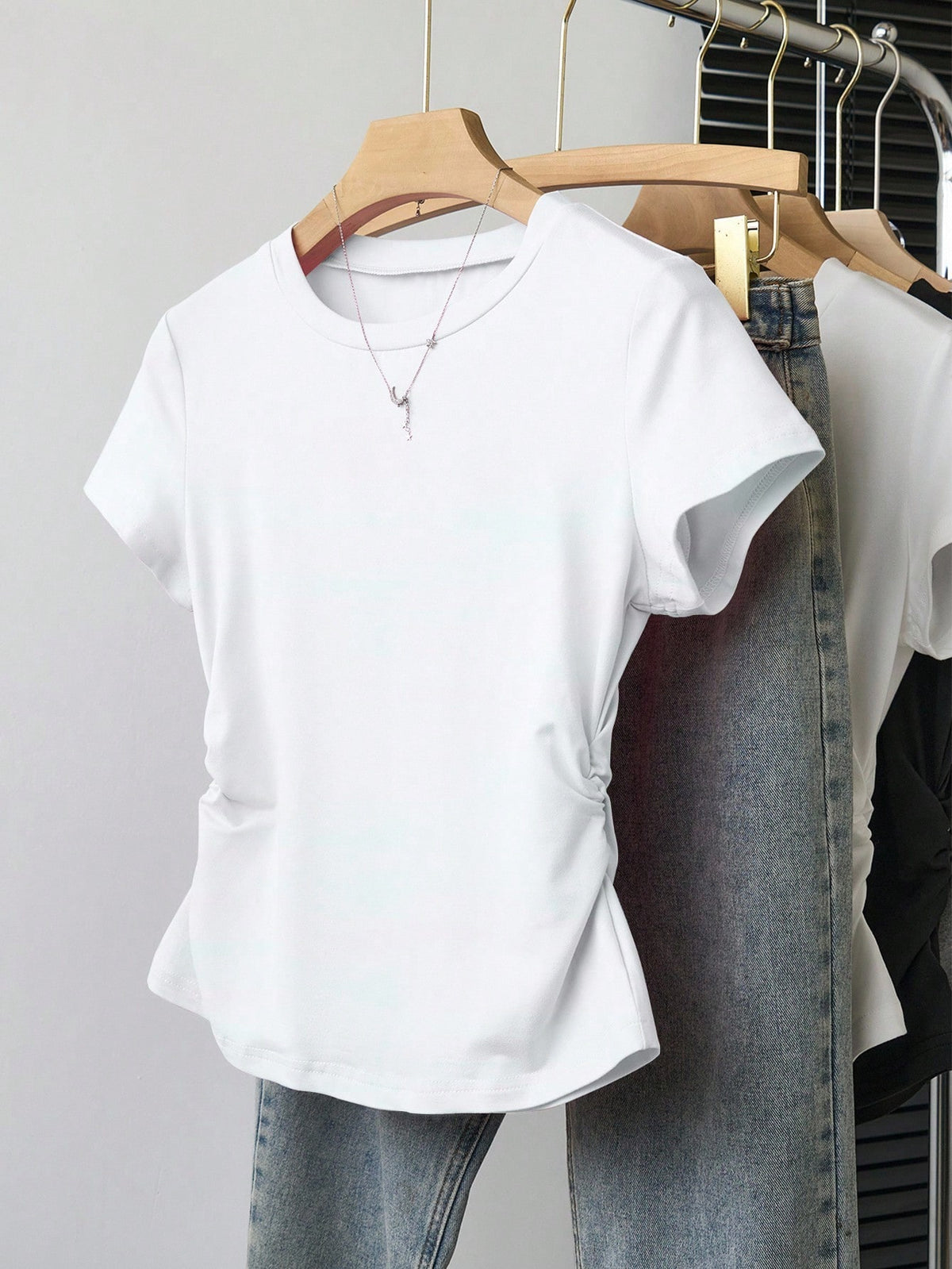 INAWLY Women's All-Match Solid Color Versatile Slim Fit Short Sleeve T-Shirt, Everyday Wear