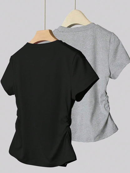 INAWLY Women's All-Match Solid Color Versatile Slim Fit Short Sleeve T-Shirt, Everyday Wear