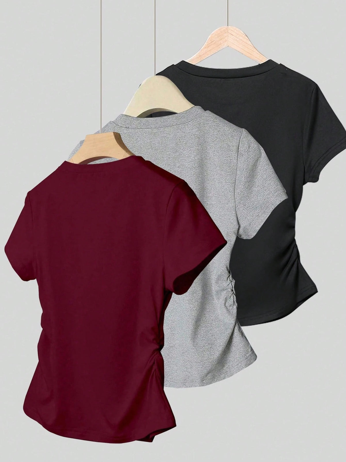 INAWLY Women's Casual Pleated Round Neck Short Sleeve T-Shirt
