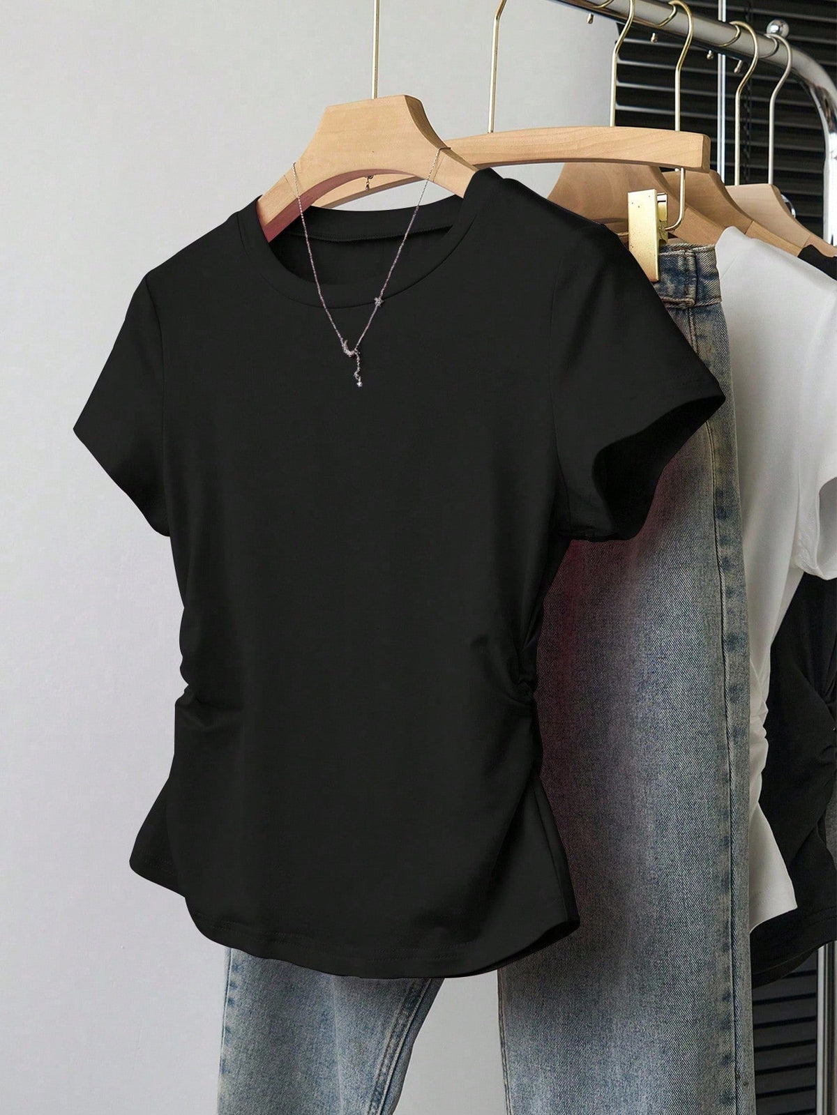 INAWLY Women's Casual Pleated Round Neck Short Sleeve T-Shirt