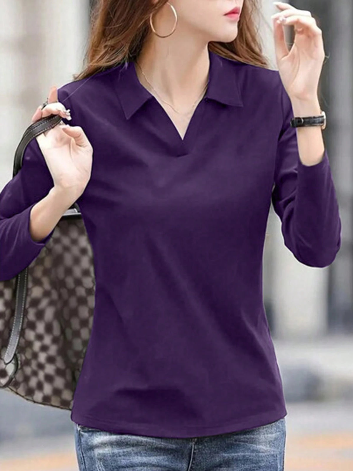 INAWLY Women's Casual Solid Color Long Sleeve T-Shirt, Commuter Wear, Spring And Autumn Fall Cloth For Women