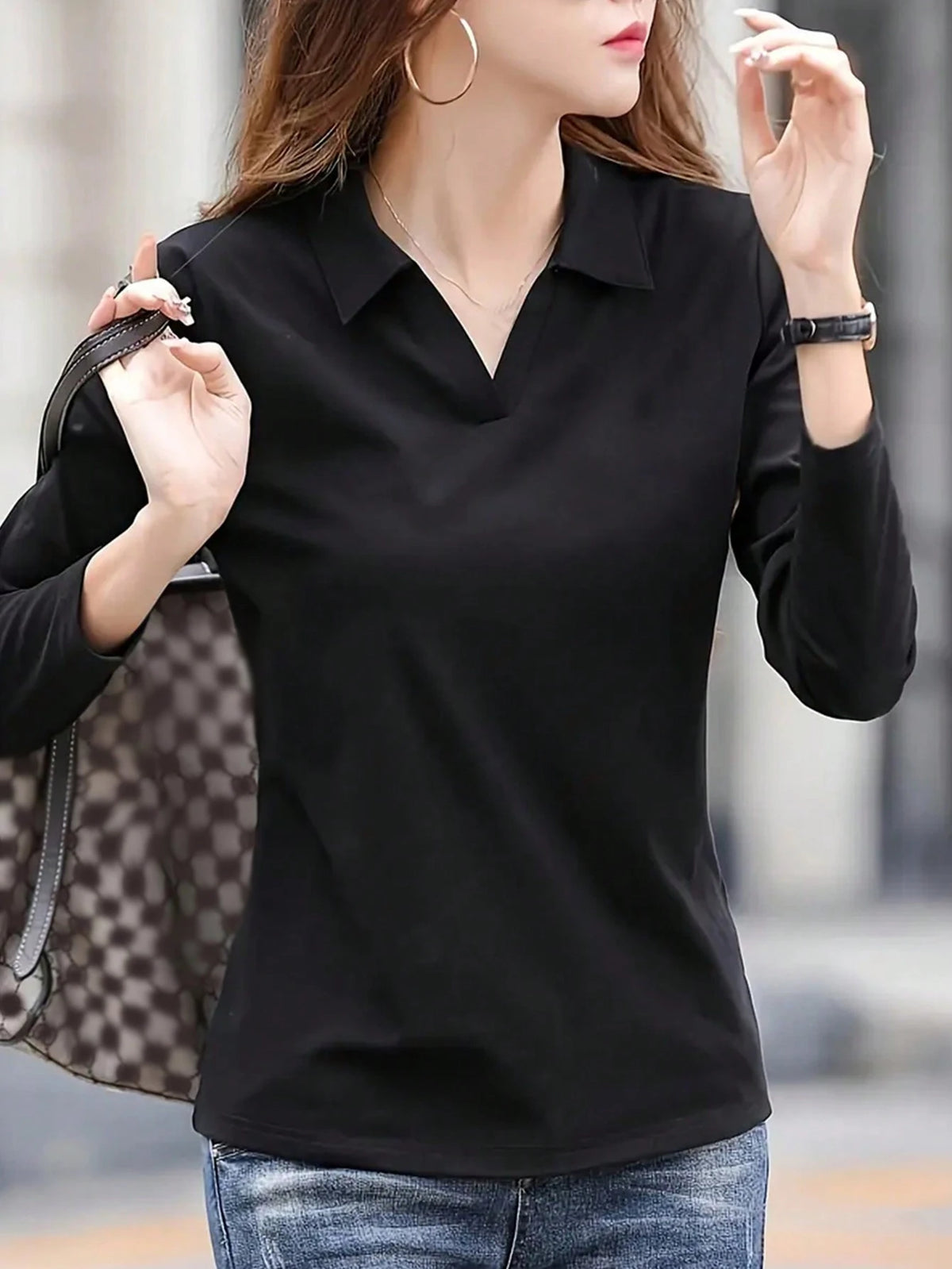 INAWLY Women's Casual Solid Color Long Sleeve T-Shirt, Commuter Wear, Spring And Autumn Fall Cloth For Women