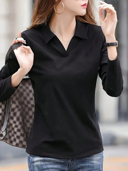 INAWLY Women's Casual Solid Color Long Sleeve T-Shirt, Commuter Wear, Spring And Autumn Fall Cloth For Women