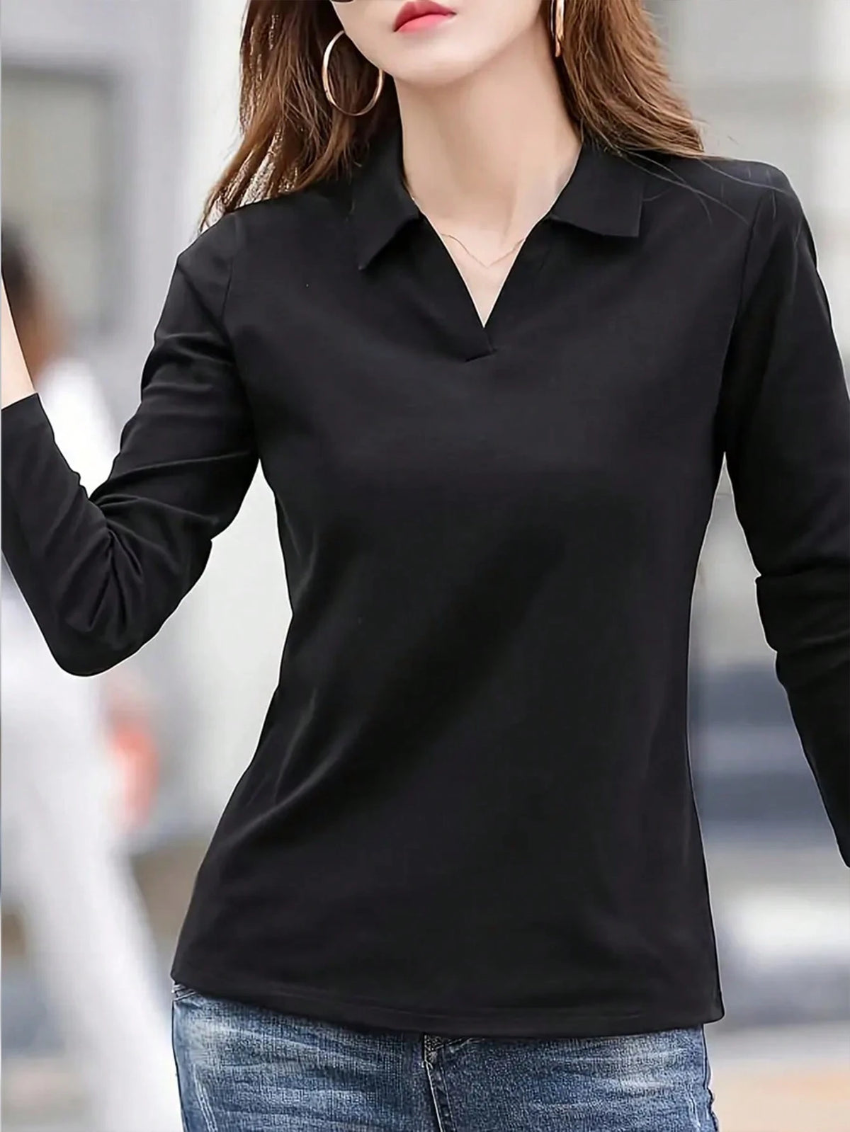 INAWLY Women's Casual Solid Color Long Sleeve T-Shirt, Commuter Wear, Spring And Autumn Fall Cloth For Women