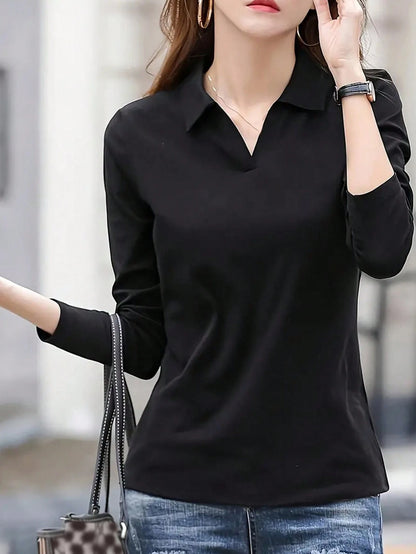 INAWLY Women's Casual Solid Color Long Sleeve T-Shirt, Commuter Wear, Spring And Autumn Fall Cloth For Women