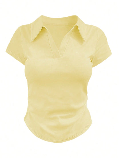 INAWLY Women's Casual Solid Color Short Sleeve T-Shirt, Versatile For Summer
