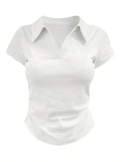 INAWLY Women's Casual Solid Color Short Sleeve T-Shirt, Versatile For Summer