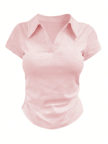 INAWLY Women's Casual Solid Color Short Sleeve T-Shirt, Versatile For Summer