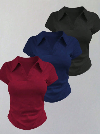 INAWLY Women's Casual Solid Color Short Sleeve T-Shirt, Versatile For Summer