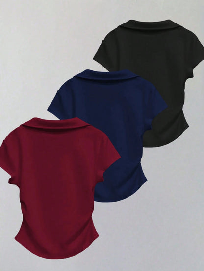 INAWLY Women's Casual Solid Color Short Sleeve T-Shirt, Versatile For Summer