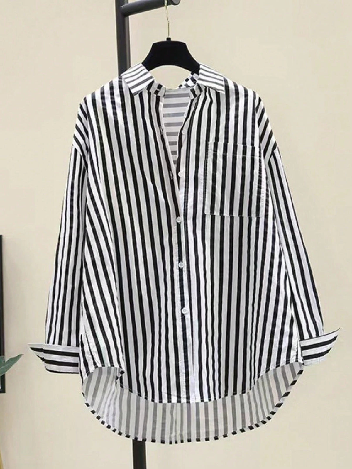 INAWLY Women's Casual Striped Print Long Sleeve Chest Pocket Shirt, Autumn &Winter Fall Cloth For Women