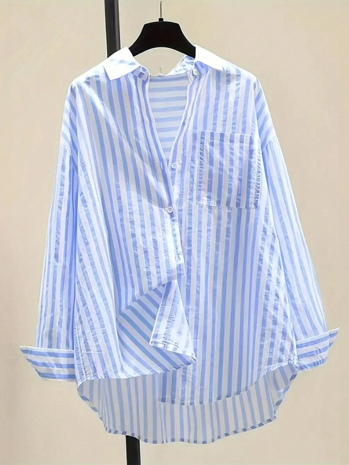 INAWLY Women's Casual Striped Print Long Sleeve Chest Pocket Shirt, Autumn &Winter Fall Cloth For Women