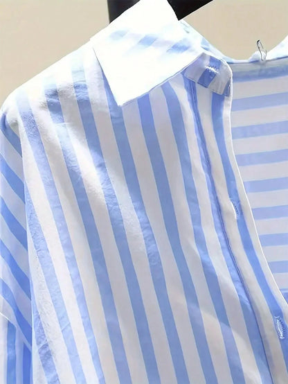 INAWLY Women's Casual Striped Print Long Sleeve Chest Pocket Shirt, Autumn &Winter Fall Cloth For Women