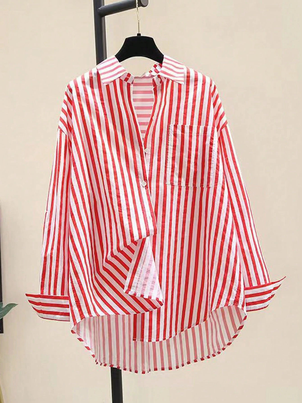 INAWLY Women's Casual Striped Print Long Sleeve Chest Pocket Shirt, Autumn &Winter Fall Cloth For Women