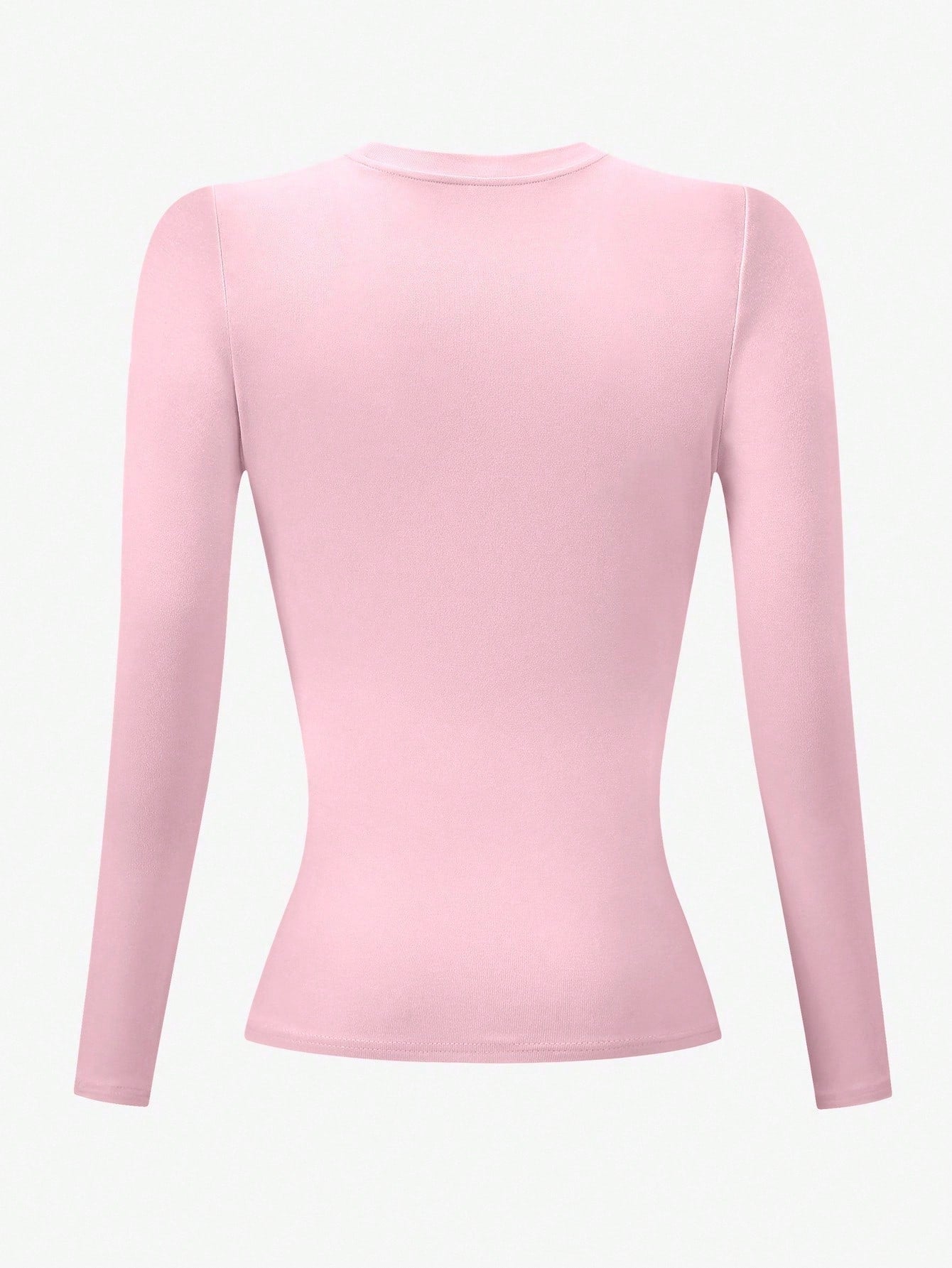 INAWLY Women's Pink Long Sleeve Crew Neck Fitted T-Shirt