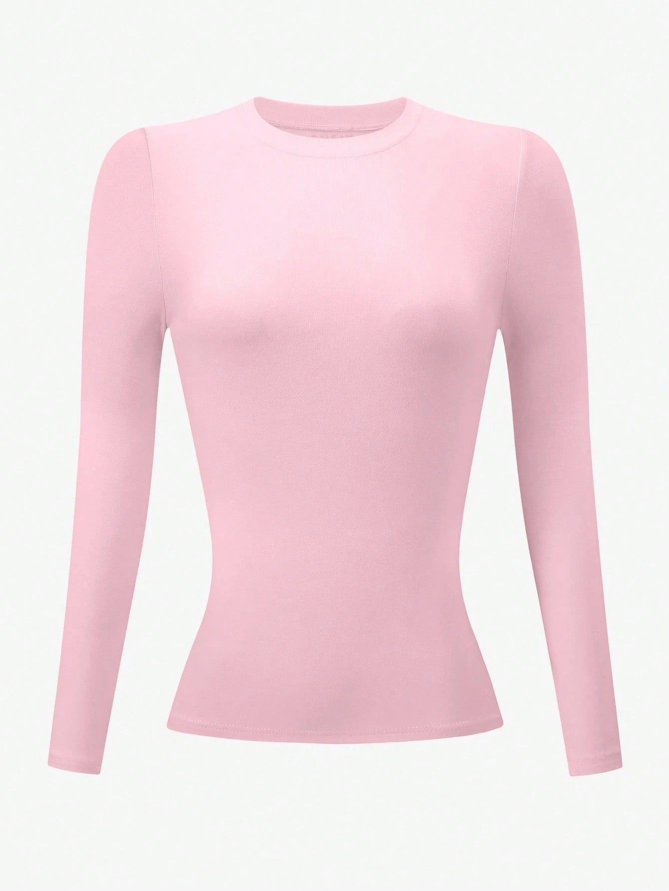 INAWLY Women's Pink Long Sleeve Crew Neck Fitted T-Shirt