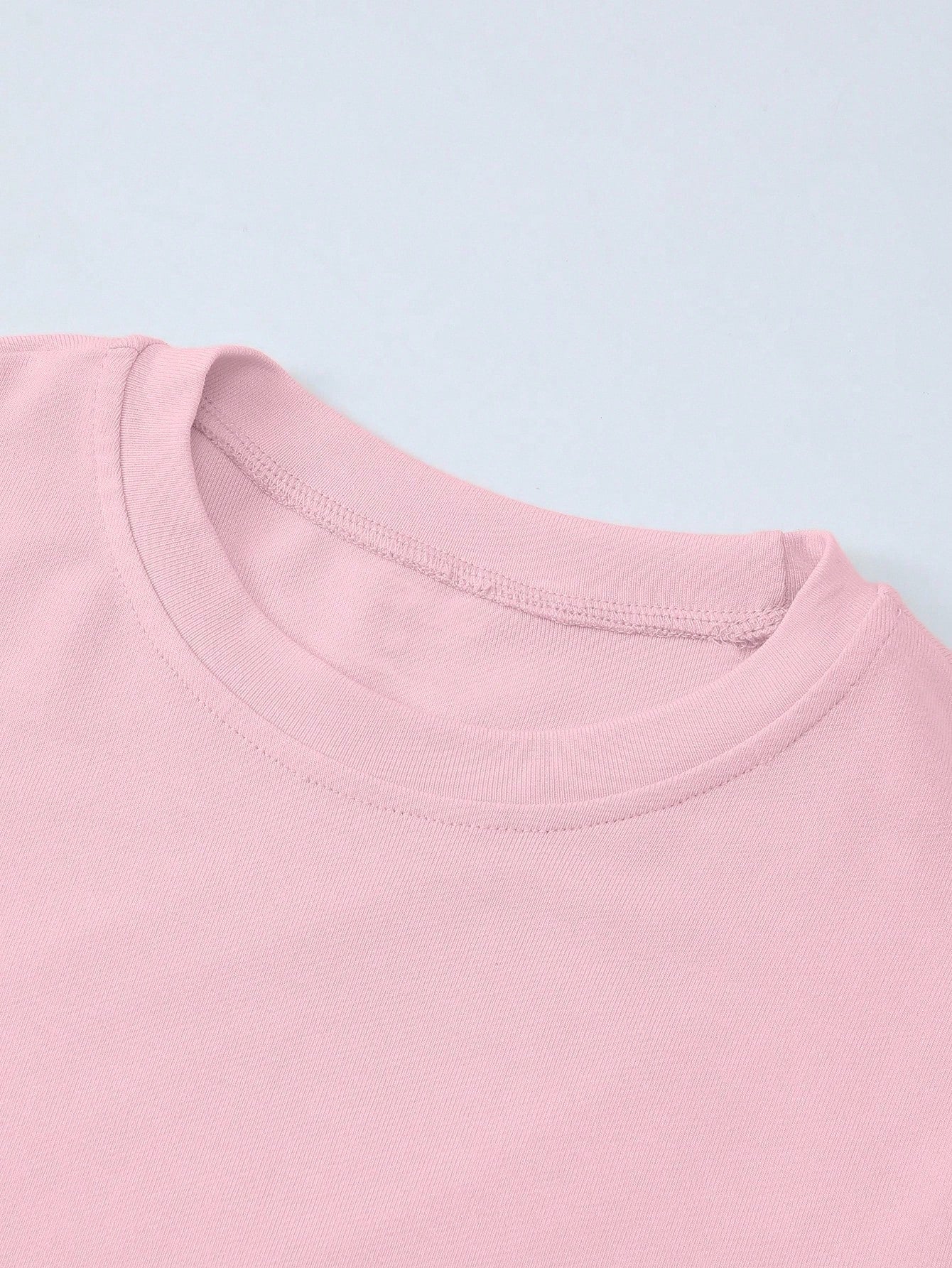 INAWLY Women's Pink Long Sleeve Crew Neck Fitted T-Shirt