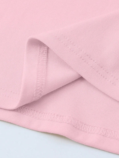 INAWLY Women's Pink Long Sleeve Crew Neck Fitted T-Shirt