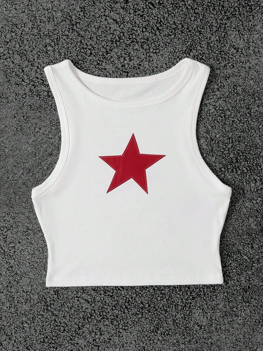 INAWLY Women's Red Pentagram Y2K Graphic Casual Minimalist Sexy Sleeveless Tank Top, Suitable For Home, Street, Streetwear, Soft Girl, E-Girl