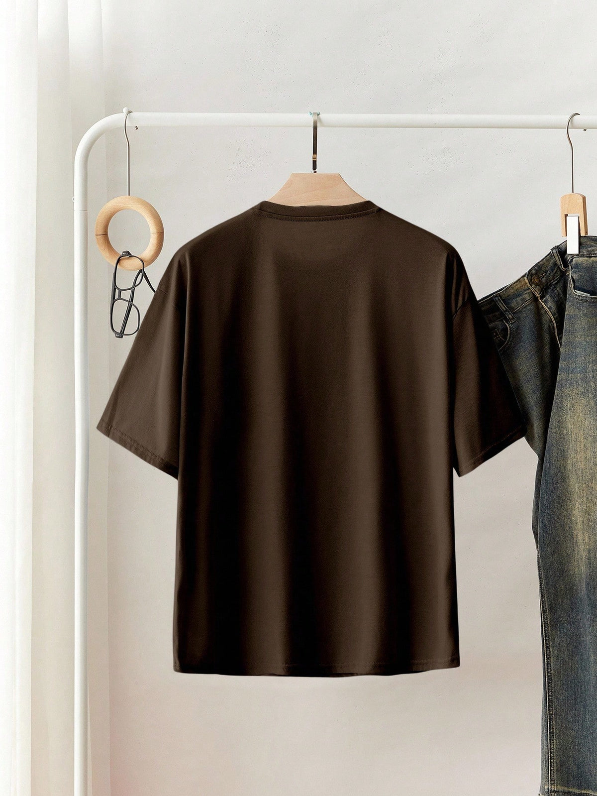 INAWLY Women's Rust Brown NY Letter Print Loose Crew Neck Short Sleeve T-Shirt, Casual Summer Top, Elegant & Comfortable Design, Suitable For Casual Outings