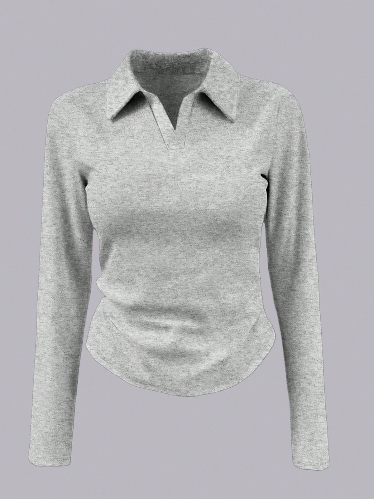 INAWLY Women's Solid Color Collared Long Sleeve Pleated Casual T-Shirt