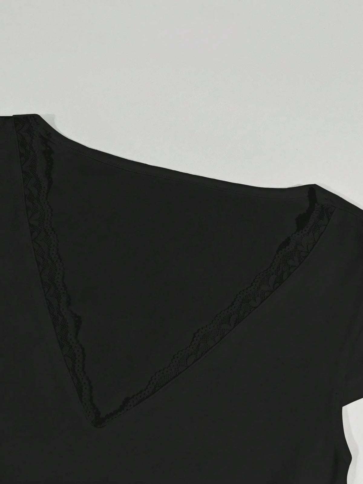 INAWLY Women's Solid Color Contrast Lace Deep V Neck Fitted Sexy Fashion T-Shirt
