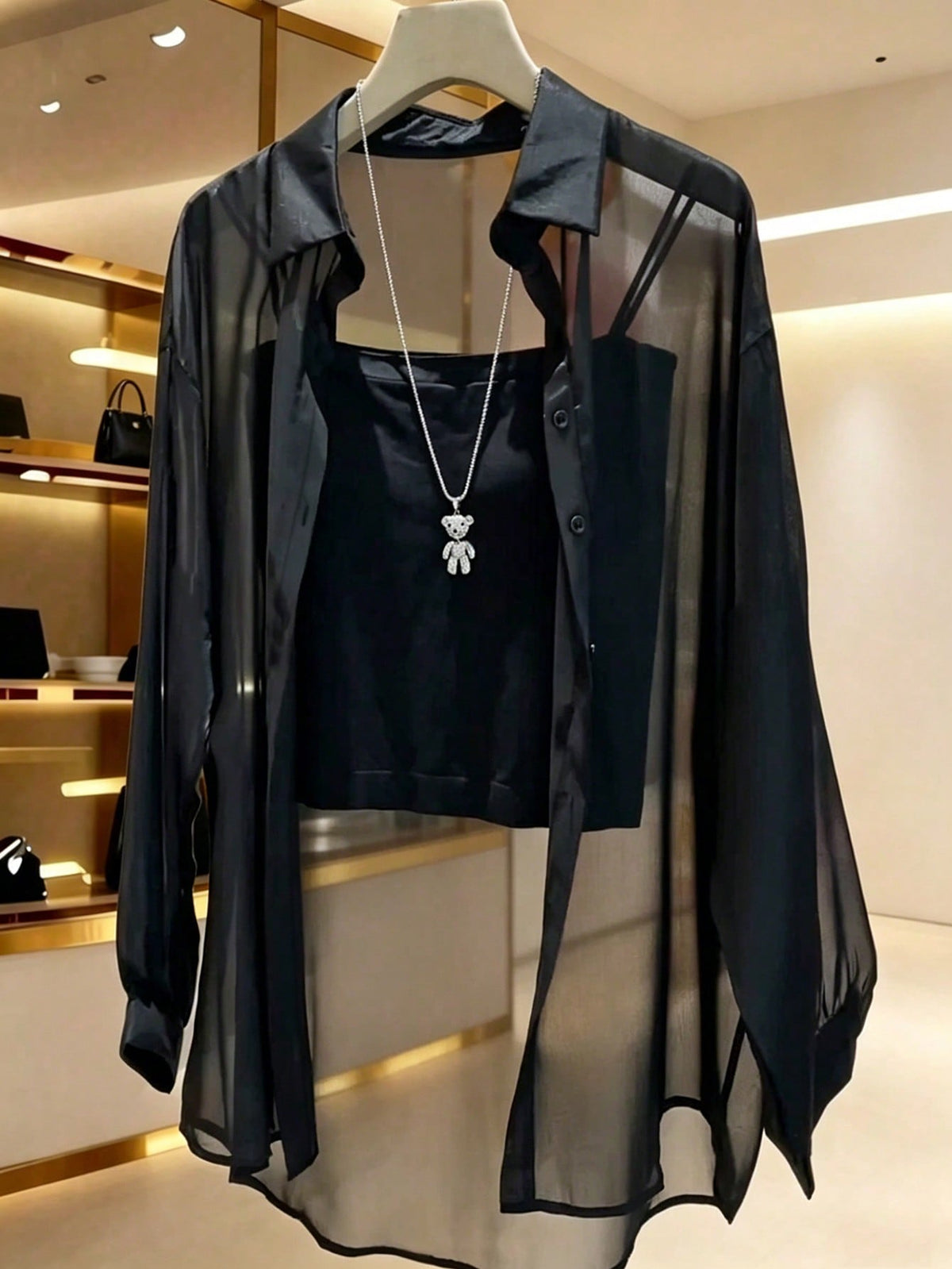 INAWLY Women's Solid Color Sheer Mesh Long Sleeve Blouse