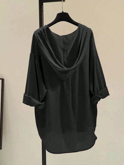 INAWLY Women's Solid Color Simple Daily Long Sleeve Shirt, Drawstring Hooded Blouse,Long Sleeve Tops Fall Cloth For Women