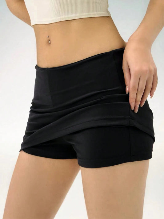 INAWLY Women's Summer Solid Color Slim Fit Mini Skirt,Ladies Sexy Short Regular Fit Natural Black Plain Women Skirts,Spring/Summer,Casual Daily Wear