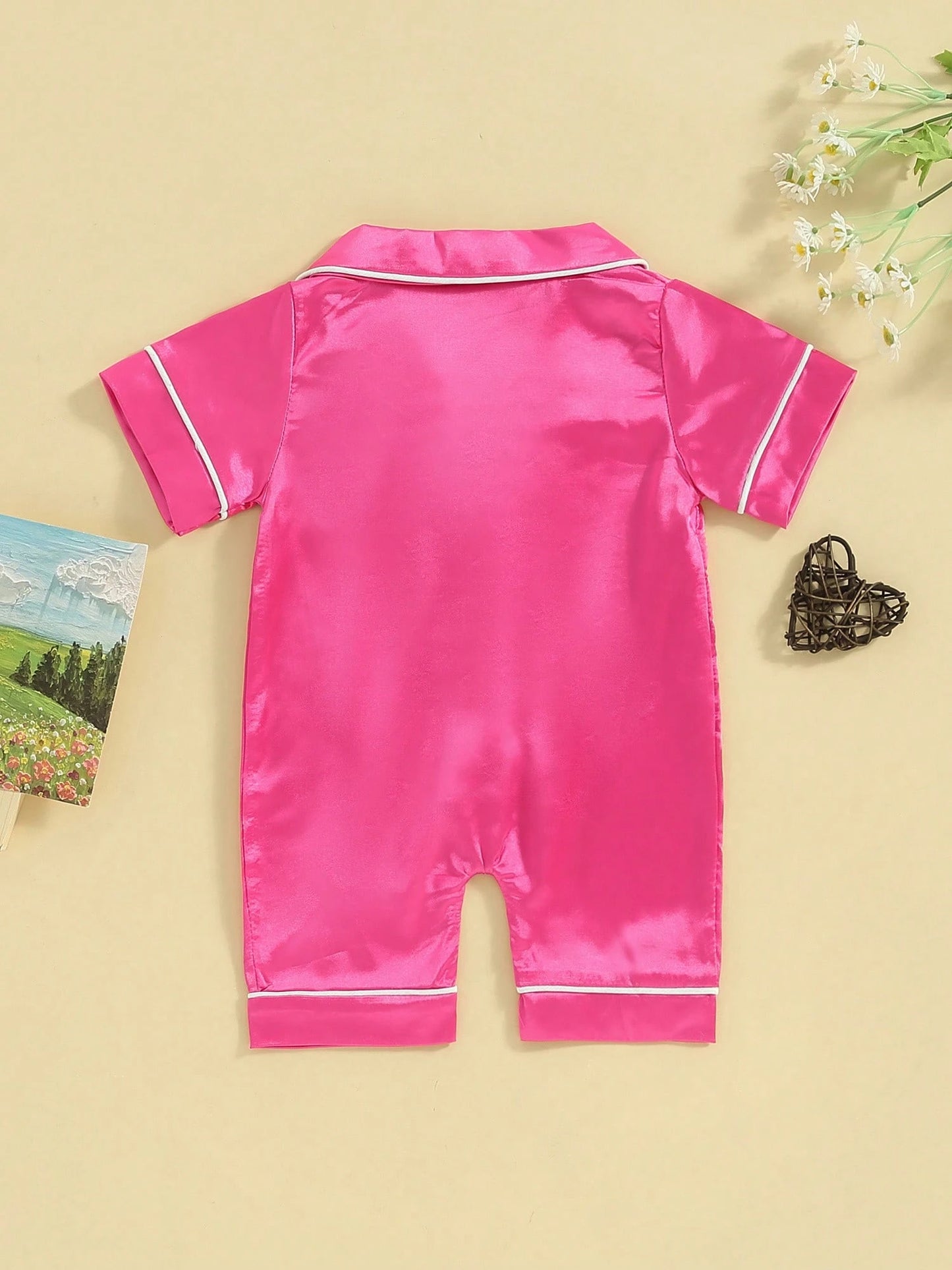 Infant Baby Girl Boy Silk Jumpsuit Pajamas Short Sleeve Button-Up Satin Pjs Footie Romper Pajama Nightgown