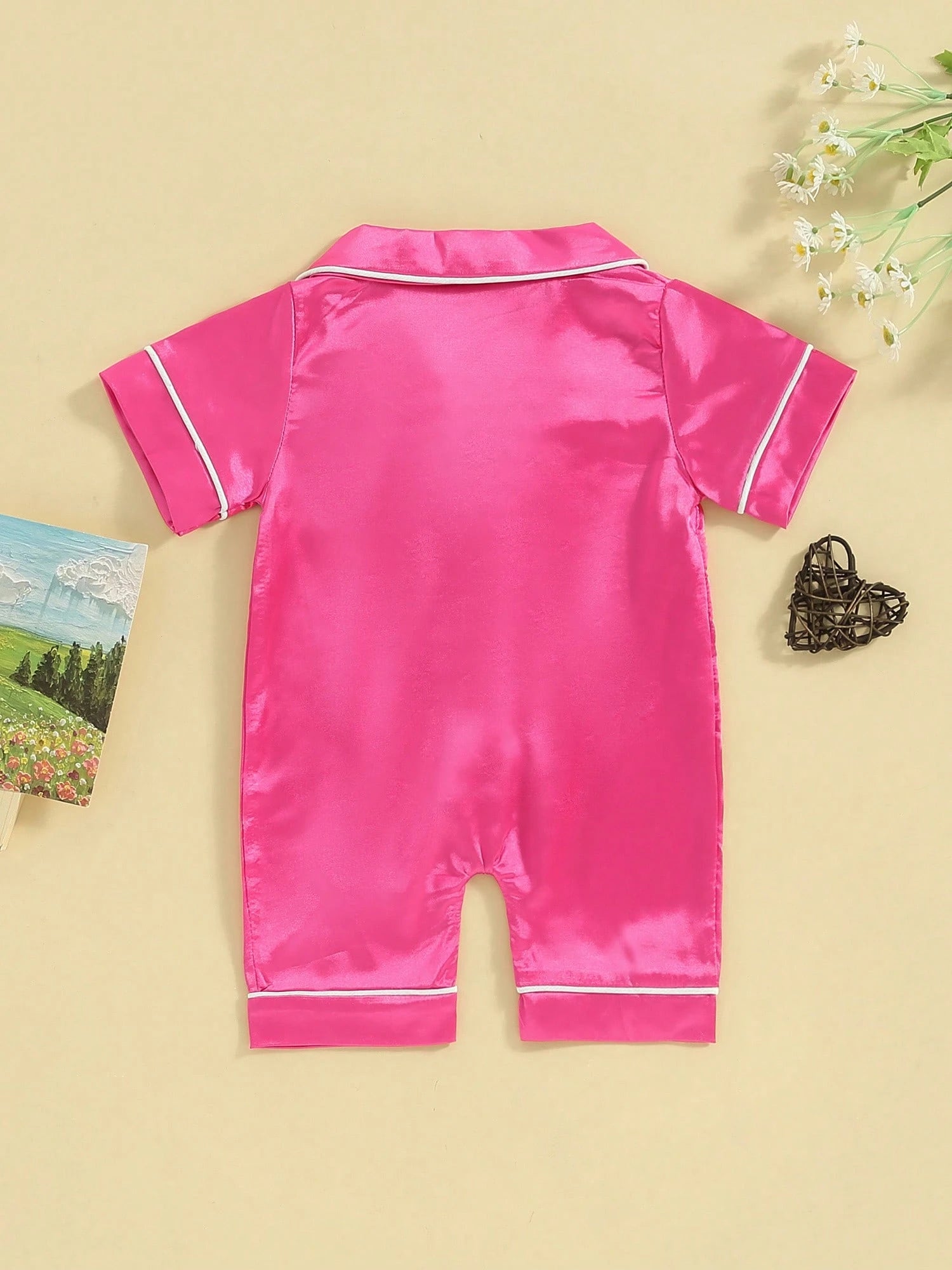 Infant Baby Girl Boy Silk Jumpsuit Pajamas Short Sleeve Button-Up Satin Pjs Footie Romper Pajama Nightgown
