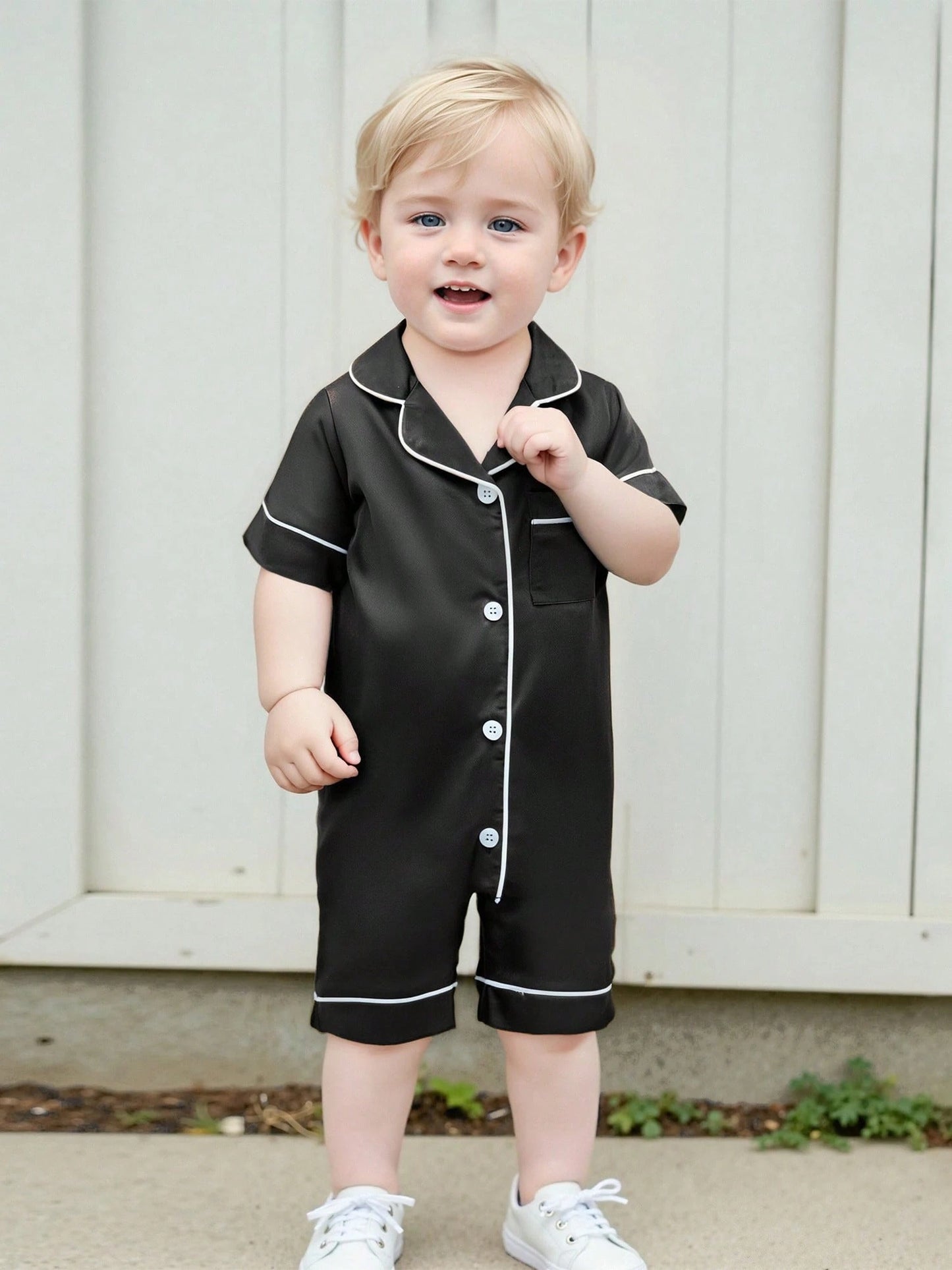 Infant Baby Girl Boy Silk Jumpsuit Pajamas Short Sleeve Button-Up Satin Pjs Footie Romper Pajama Nightgown