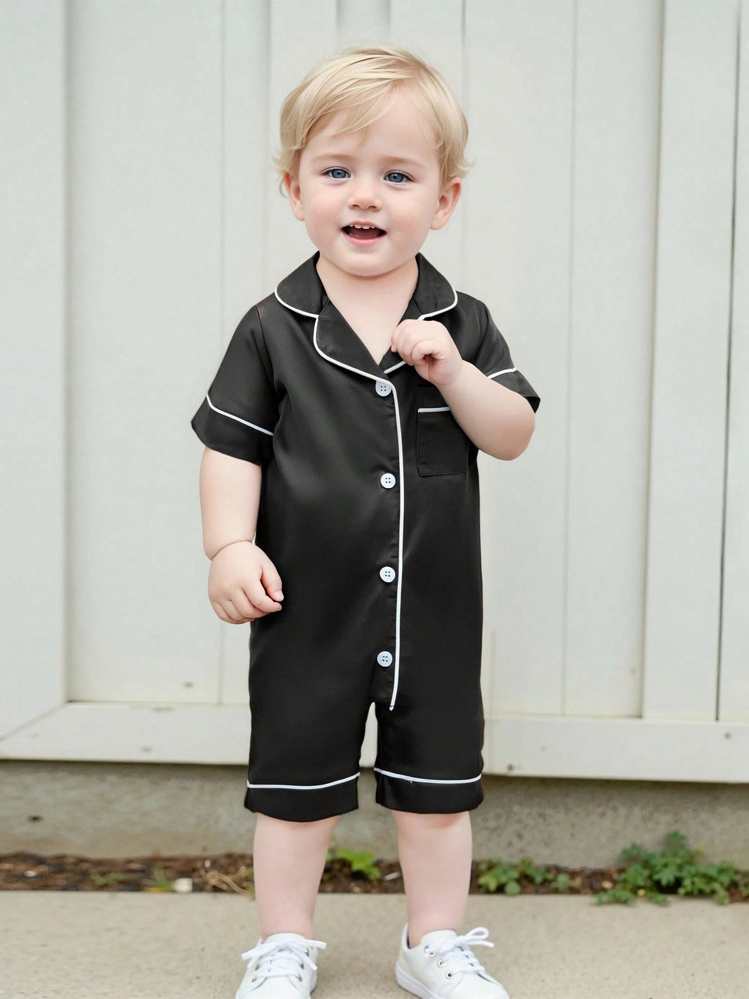 Infant Baby Girl Boy Silk Jumpsuit Pajamas Short Sleeve Button-Up Satin Pjs Footie Romper Pajama Nightgown