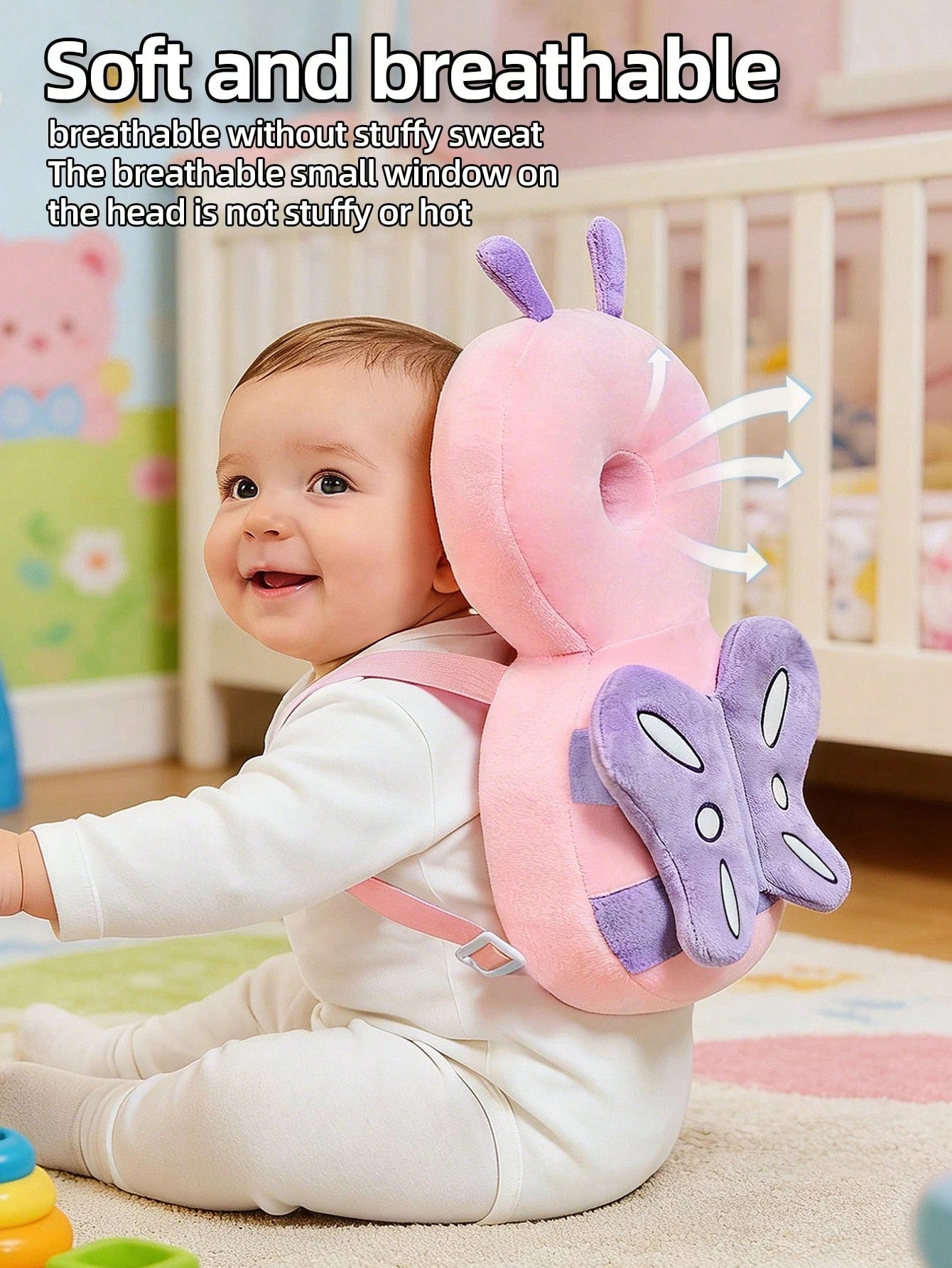 Infant Walking Fall Protection Pillow (Butterfly Shape)- Baby Walking Head Protection Pad: Ultra Soft, Breathable, Adjustable Size, Fall Protection Backpack Design; Durable Soft Polyester Fiber Mater