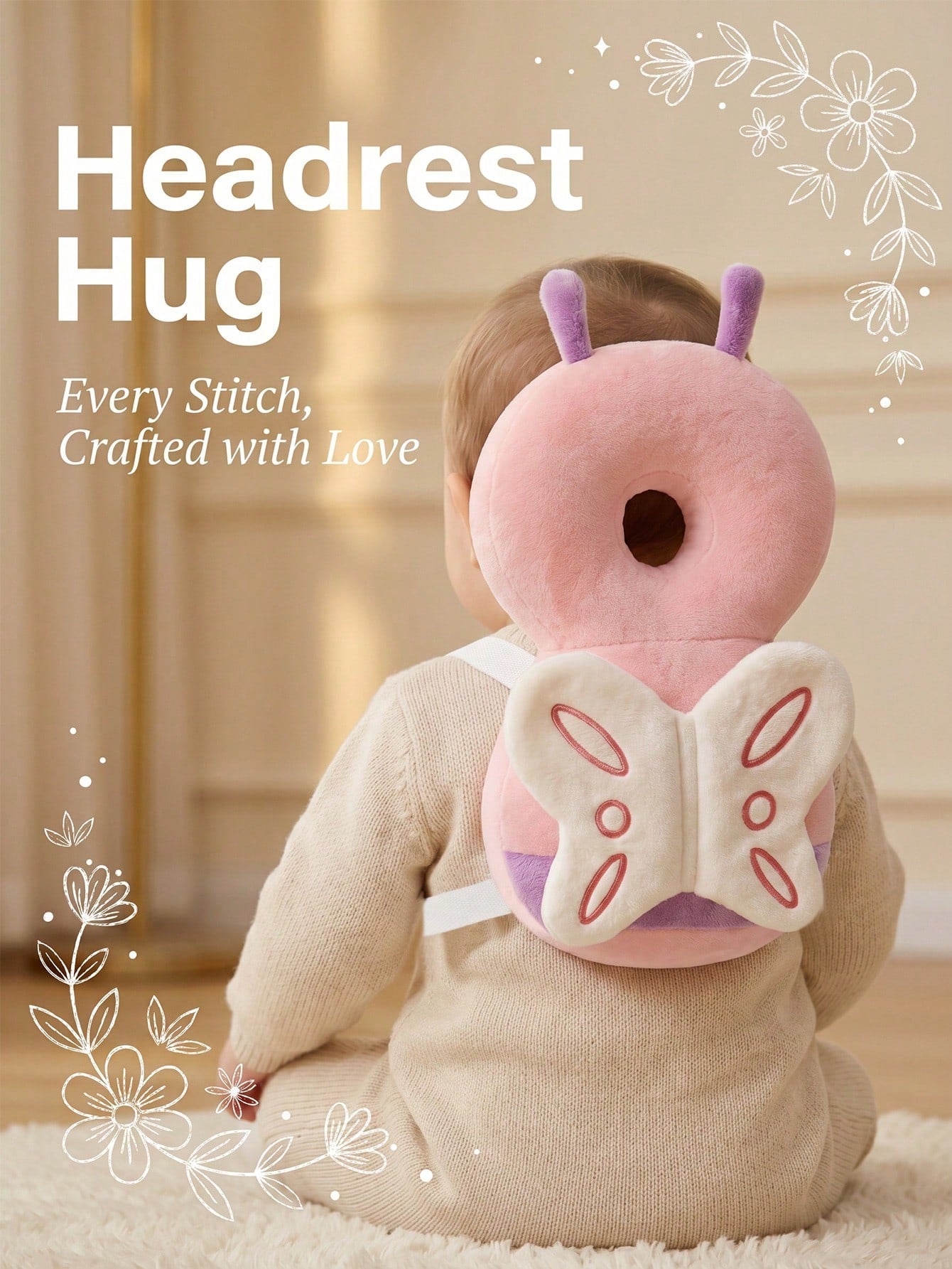 Infant Walking Fall Protection Pillow (Butterfly Shape)- Baby Walking Head Protection Pad: Ultra Soft, Breathable, Adjustable Size, Fall Protection Backpack Design; Durable Soft Polyester Fiber Mater