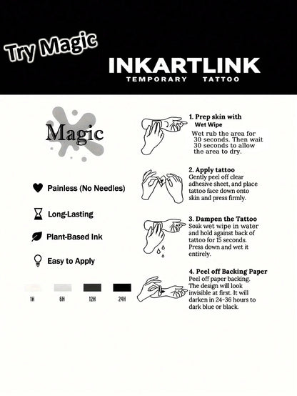 INKARTLINK Revolutionary Technology Tattoo, Semi-Permanent Tattoo, Hands, Flowers, Temporary Tattoo, Moon, Bee, Waterproof, Realistic Fake Tattoo, Vegetable-Based Tattoo, Magic Tattoo, Lasting 1-2 Wee
