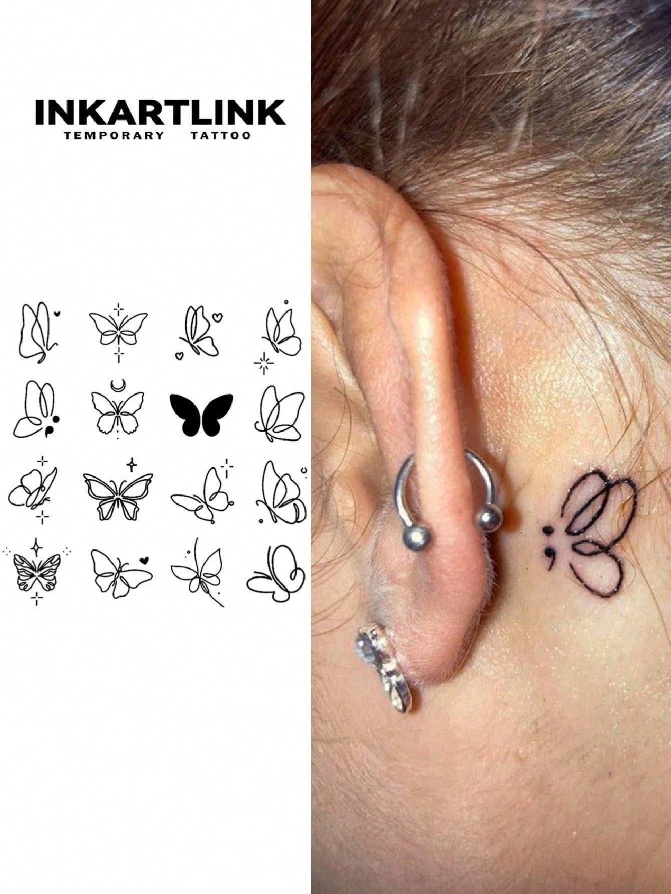 INKARTLINK Revolutionary Technology Tattoo, Semi-Permanent Tattoo, Hands, Flowers, Temporary Tattoo, Moon, Bee, Waterproof, Realistic Fake Tattoo, Vegetable-Based Tattoo, Magic Tattoo, Lasting 1-2 Wee